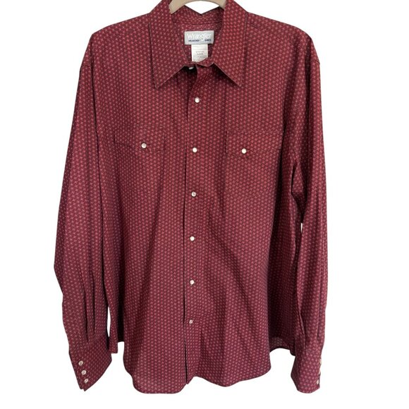 Wrangler Other - Wrangler Western Dress Shirt Wrancher Red Black Pearl Snaps Long Sleeve Mens XL